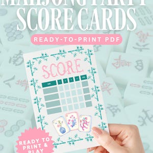Utskrivbara Mahjong-poängkort | Akvarell Chinoiserie Mahjong-kakeltema | Digital nedladdning i PDF-format