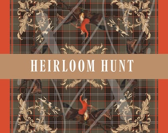 PREORDER Heirloom Hunt Luxury American Mahjong Mat 31.5X31.5 – Neoprene Non Slip English Fox Hunt Tartan Game Mat + Bag –Designer Inspired