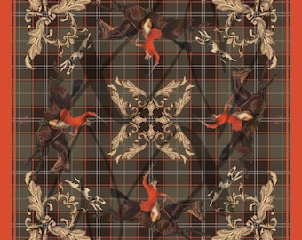 PREORDER Heirloom Hunt Luxury American Mahjong Mat 32x32 – Neoprene Non Slip English Fox Hunt Tartan Game Mat –Designer Inspired
