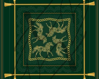 IN STOCK Wild Horses Luxury Mahjong Mat – Emerald Green Neoprene Non-Slip Game Surface