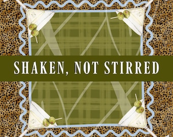PREORDER Shaken Not Stirred Luxury American Mahjong Mat | Smooth Neoprene Plaid Olive Martini Game Mat | Designer Inspired Mahj Gifts