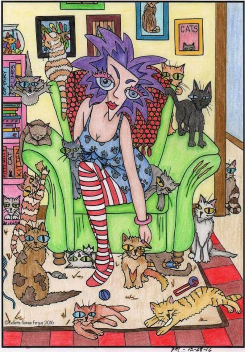 Download Crazy Cat Lady Coloring Page to download print and color ...