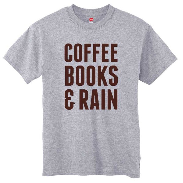 Mujeres libros de café y lluvia camisa camiseta Navidad regalo cumpleaños fiesta camiseta regalos para ella
