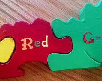 Handmade Alligator wooden puzzle for children with bag and game card   WD160002