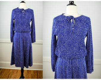 Vintage Polka Dot Dress, Vintage Clothing, 80s Dress, Polka Dots, Small, Party Dress, Vintage Dress, Vintage clothes, Blue
