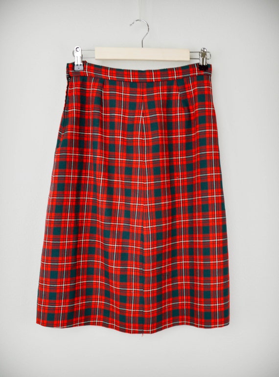 Vintage 70s Wool Tartan Skirt 27, Vintage Christm… - image 2