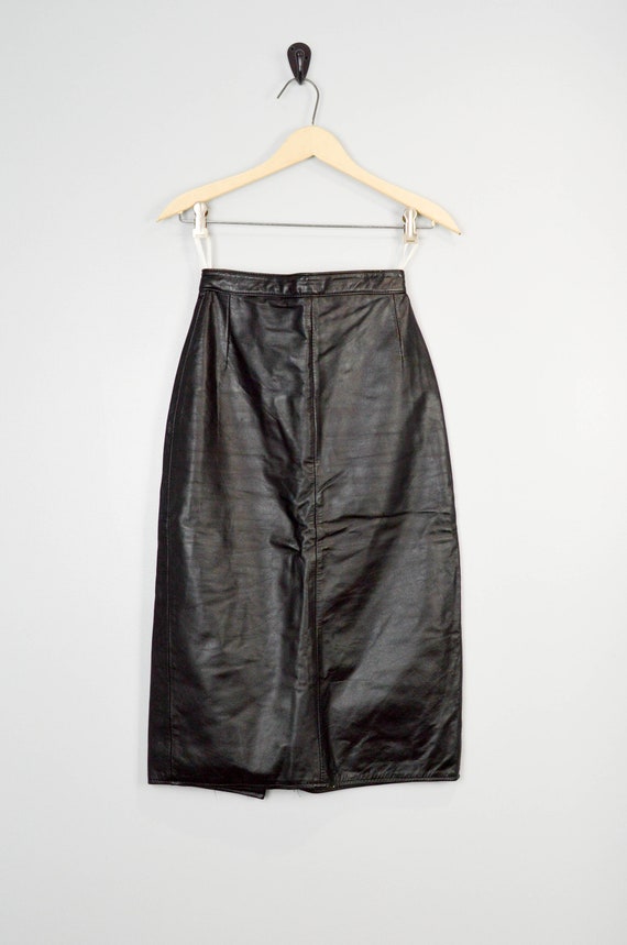 80s Leather Skirt XS, High Waisted Pencil Skirt, 8