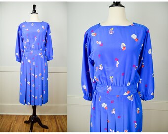 80s Dress, 80s Clothing, Vintage Clothing, Secretary Dress, Pleated Dress, Vintage Clothes, Vintage Dress, Shoulder Pads, Skater, Medium