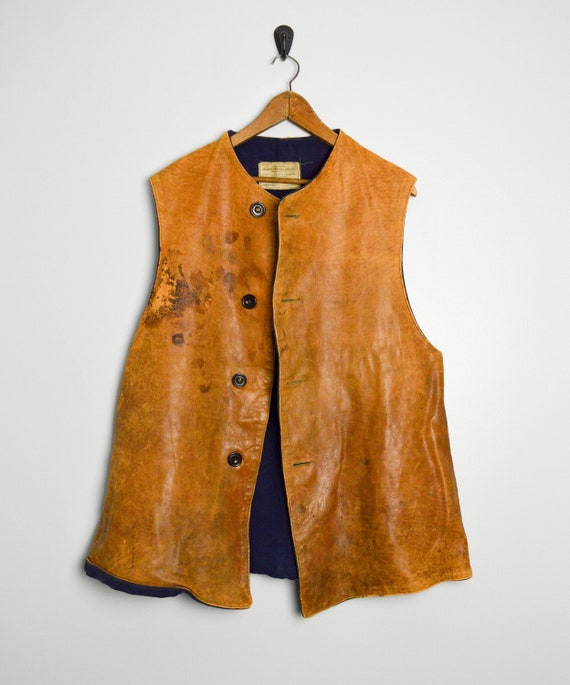 70s Vintage Distressed Leather Vest, Vintage Cloth
