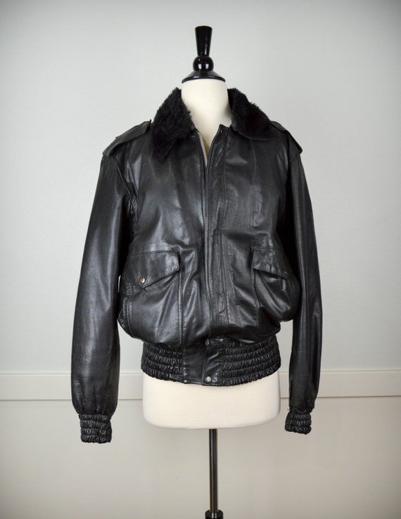Vintage Bomber Leather Jacket, Vintage Clothing, L
