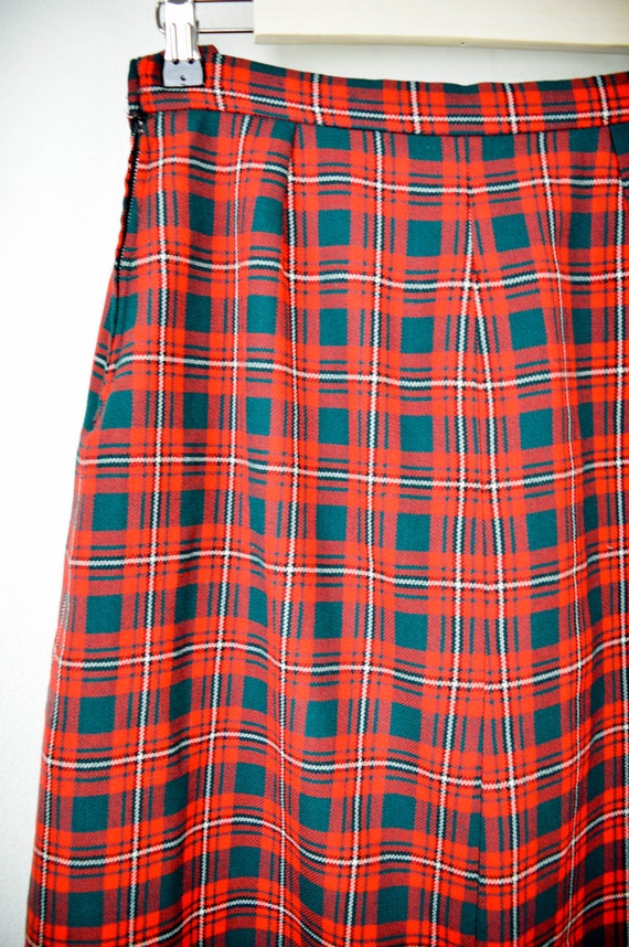 Vintage 70s Wool Tartan Skirt 27, Vintage Christm… - image 4