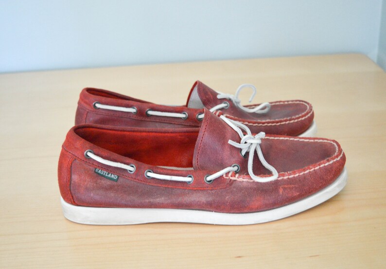 Vintage Shoes Retro Eastland Boat Shoes Vintage Leather Deck Shoes Leather Loafers Red Loafers Shoes Vintage Loafers Mens Size 12
