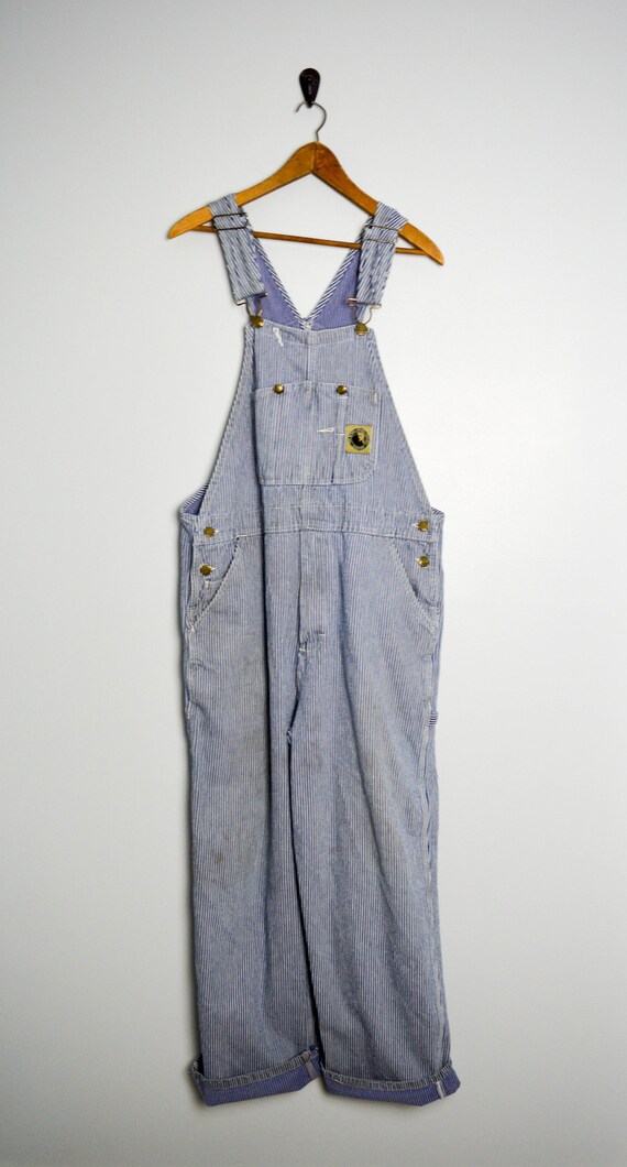 Distressed Vintage XL Overalls Railroad Stripe Eng