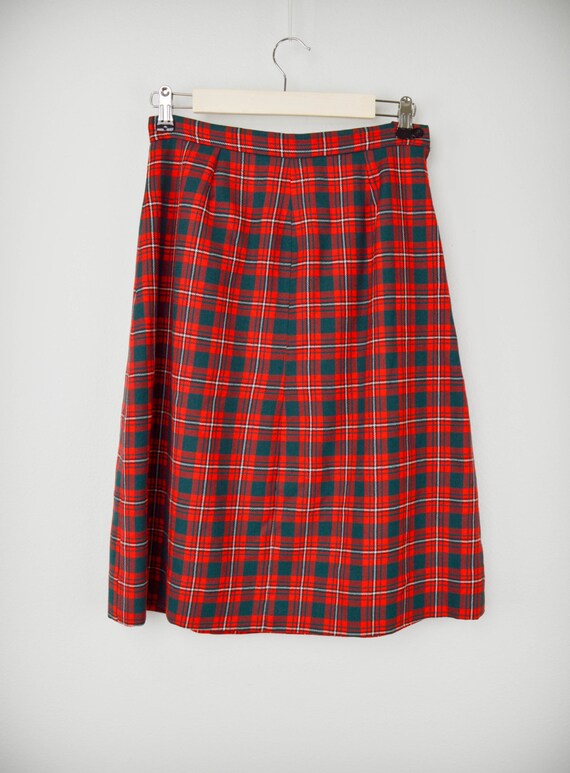 Vintage 70s Wool Tartan Skirt 27, Vintage Christm… - image 3