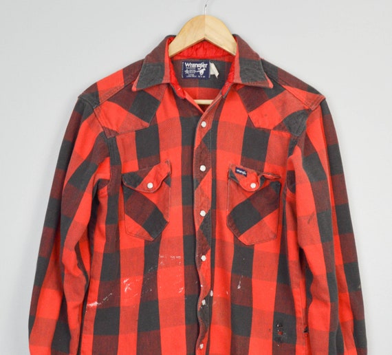 80s Distressed Vintage Wrangler Flannel Shirt Med… - image 2