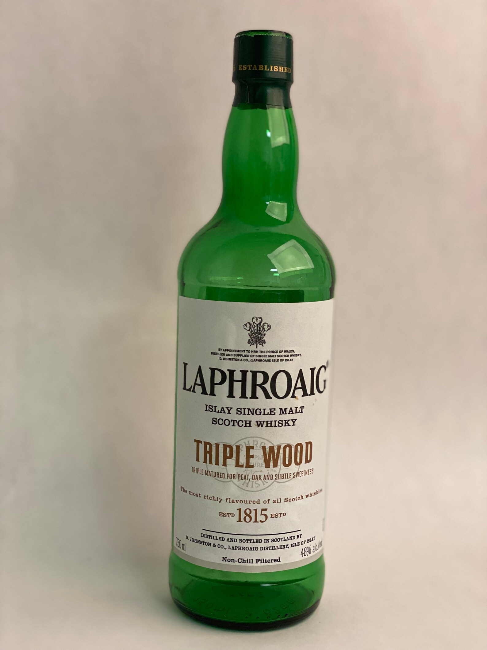 Empty Liquor Bottle Laphroaig Triple Wood Single Malt Scotch Whisky