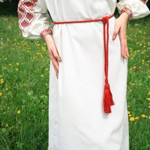 Handmade Red Braided Cotton Rope Belt with Tassels