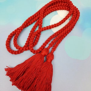 Red Braided Rope Belt with tassels, Belt for vyshyvanka, Ukrainian belt