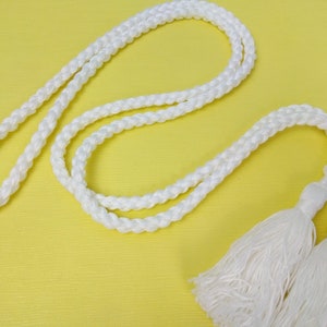 White Braided Rope Belt with tassels, Cotton tie belt