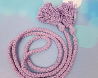 Lilac Braided Rope Belts with tassels, Handmade cotton dress belts, Ready to ship
