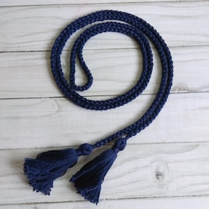 Navy Braided Rope Belt with tassels, Handmade cotton dress belt