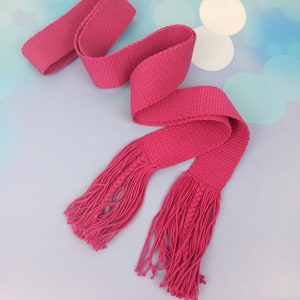 Hand Woven Cotton Belt: Pink Berry Fringe Tie Waist Belt