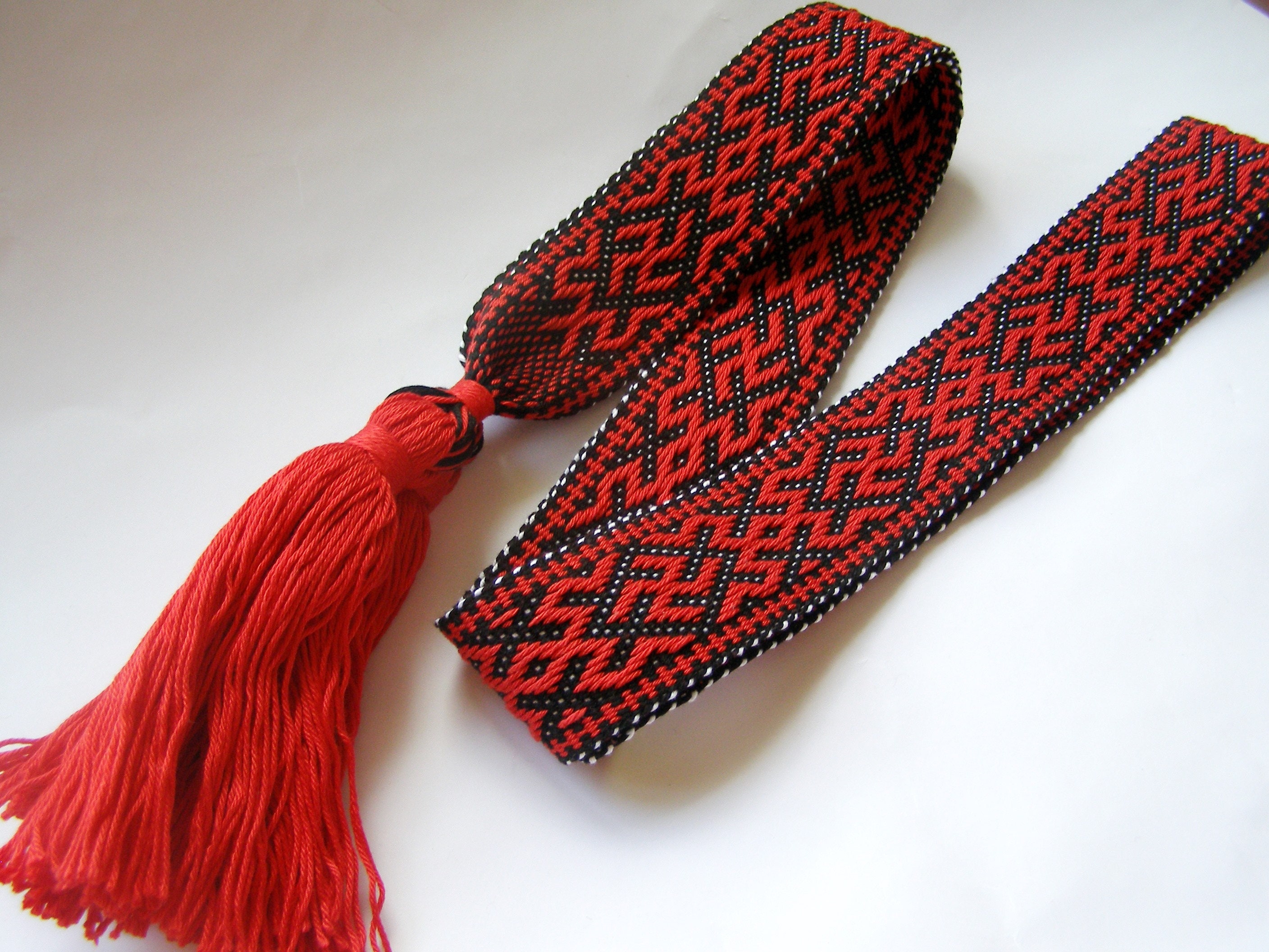 Swastika Hand Woven Russian Belt Slavic Woven Sash Belt Red | Etsy