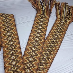 Handwoven Cotton Tie Belt: Brown Woven Sash with Fringes