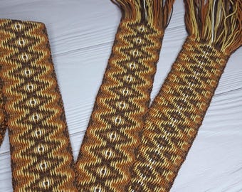 Handwoven Cotton Tie Belt: Brown Woven Sash with Fringes