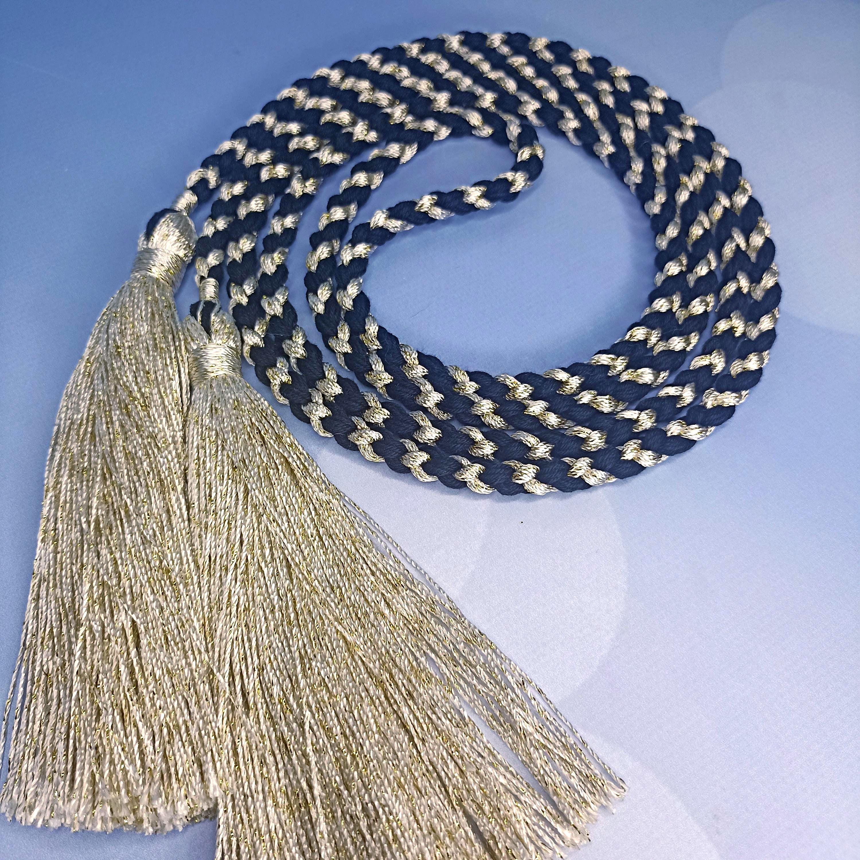 Braided Black and White Beaded Colorful Tassel Waist Belt Artisan Handmade Beaded Braided Rope Belt, Cotton Wrap Waist Tie, Women Dress  main image 2
