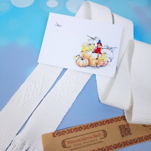 White Handfasting Cord, Belt with Makosh sign, White handwoven sash, Tie-belt