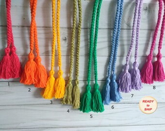 CIvory long woven braided rope knotted fringe tassel tie belt Woven Braided Rope Knotted Fringe Tassel Tie Belt - Etsy main image 3