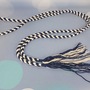 Navy White Braided Rope Belt, Handmade cotton dress belt
