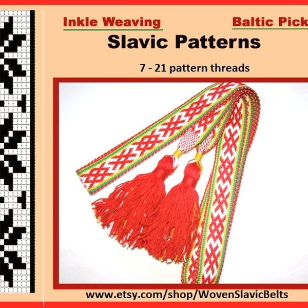 Inkle weaving Baltic Pick-up Slavic Patterns Album / Collection of 27 schemes for 7-21 threads