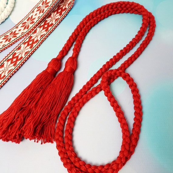Handmade Red Braided Cotton Rope Belt With Tassels - Etsy display picture 1