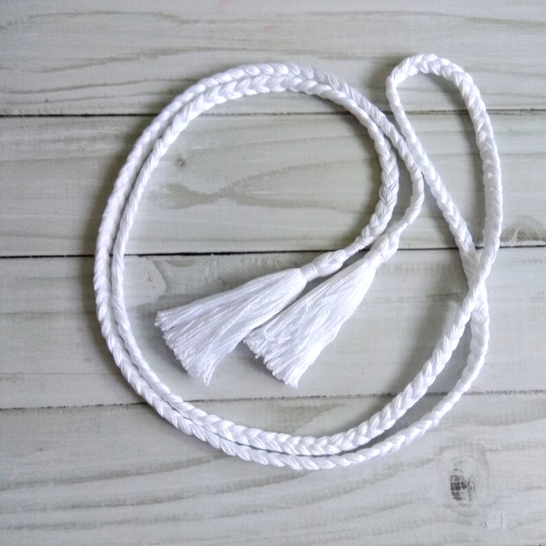 White Braided Rope Belt With Tassels Handmade Cotton Dress Etsy
