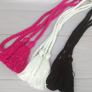 Pink, White, Black Braided Belts with tassels, Cotton Rope Belt