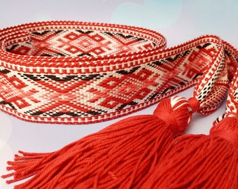 Hand Woven Slavic Sash Belt with tassels, Woven belt for women, Slavic Style