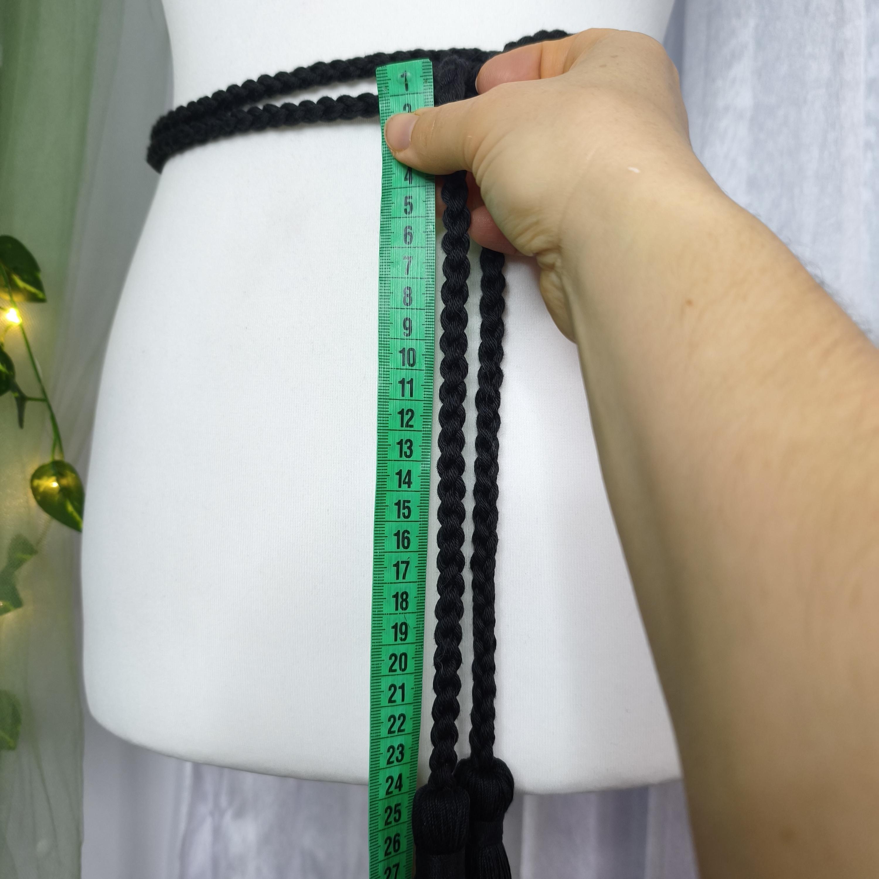Handmade woven belt with tassle, black, coated cotton rope, size M Cotton Braided Rope Tie Belt, Thick Tassel Woven Macrame  main image 4
