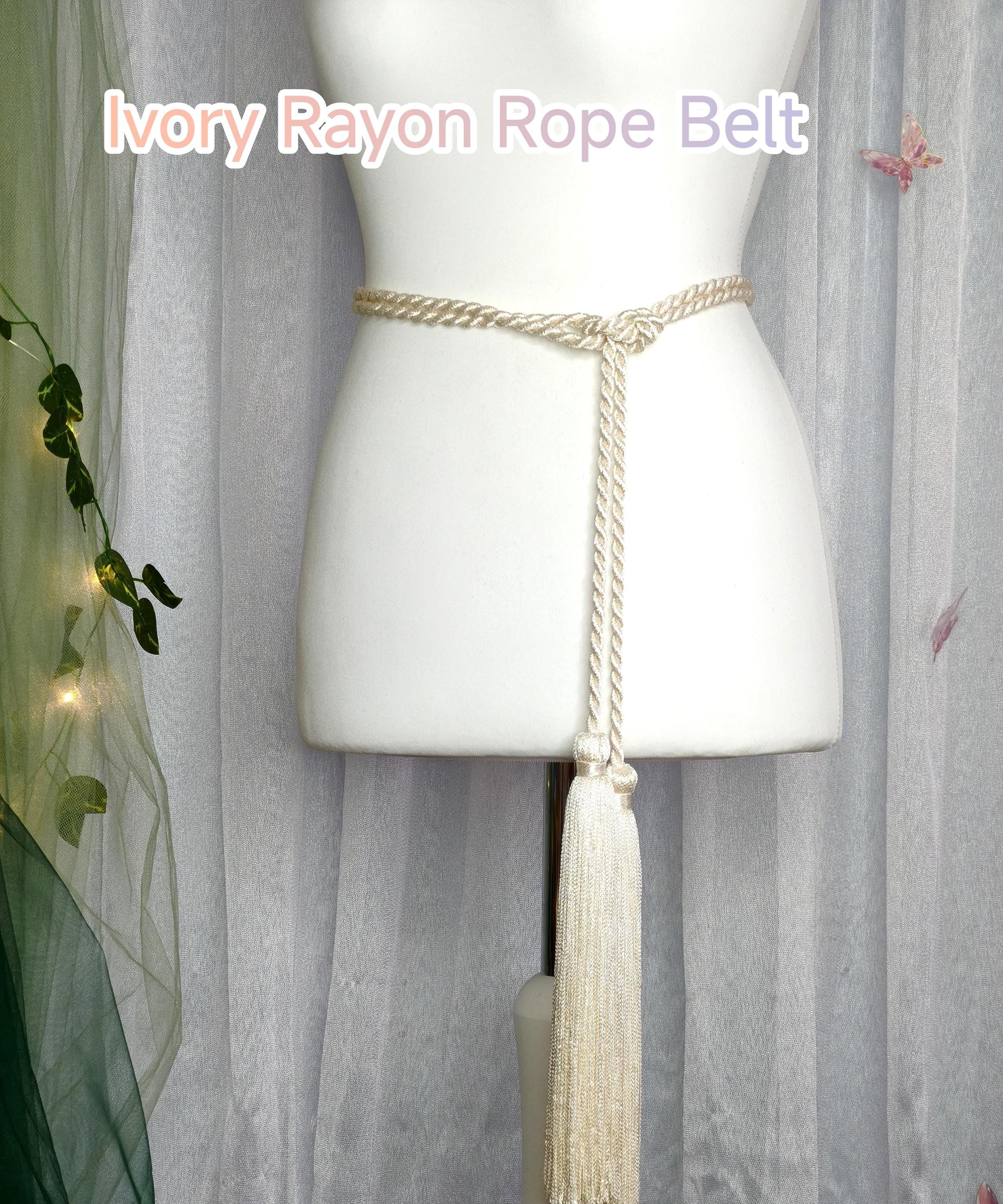 Ivory long woven braided rope knotted fringe tassel tie belt Metallic Braided Tie Belt - Gold | Boston Proper main image 3