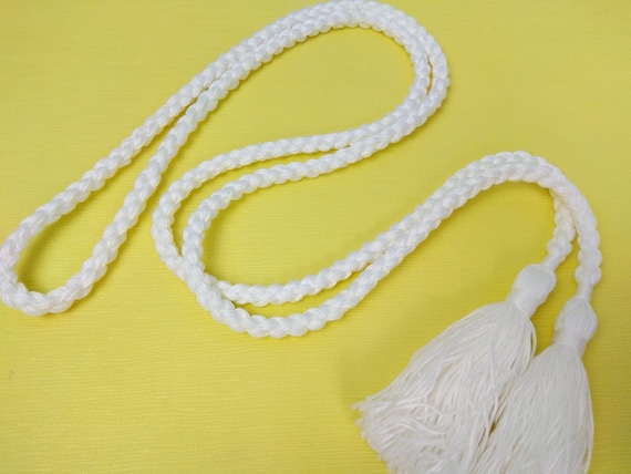 White Braided Rope Belt With Tassels, Cotton Tie Belt - Etsy display picture 1