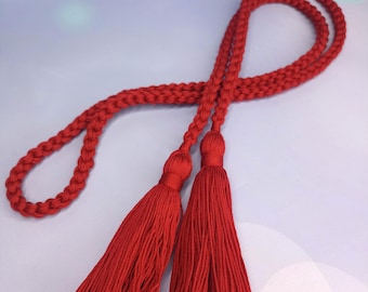 Red Braided Cotton Rope Belt With Tassels, Ukrainian  display picture 2