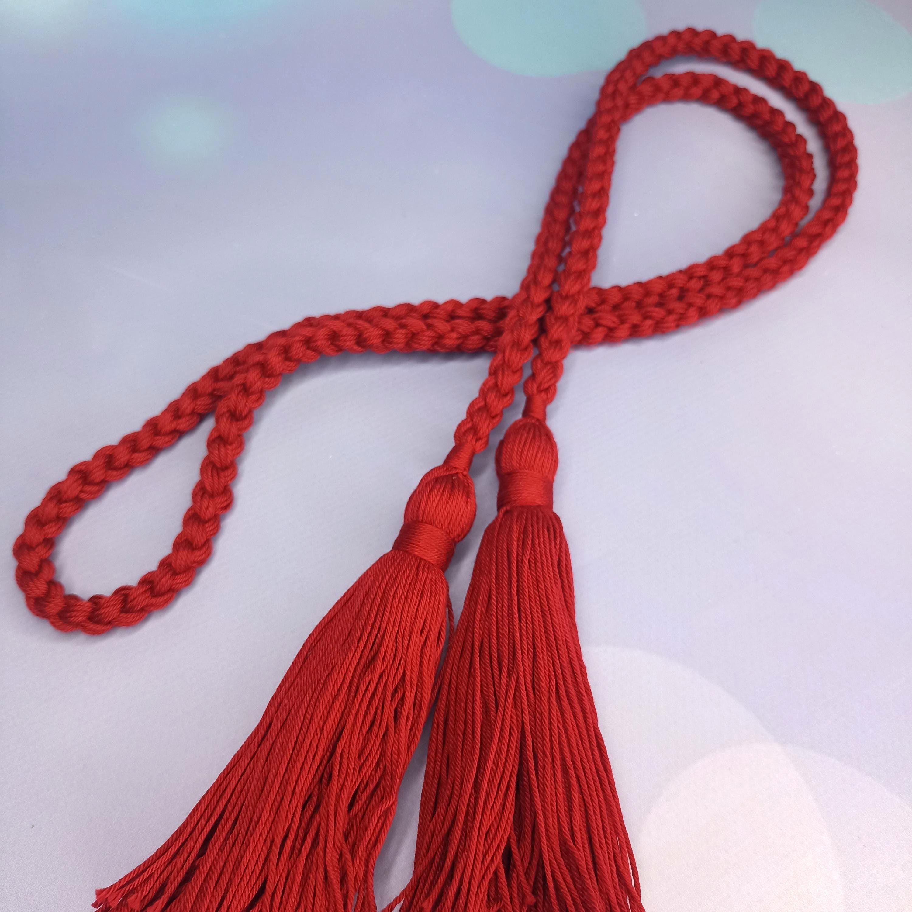 Red Braided Cotton Rope Belt With Tassels, Ukrainian 