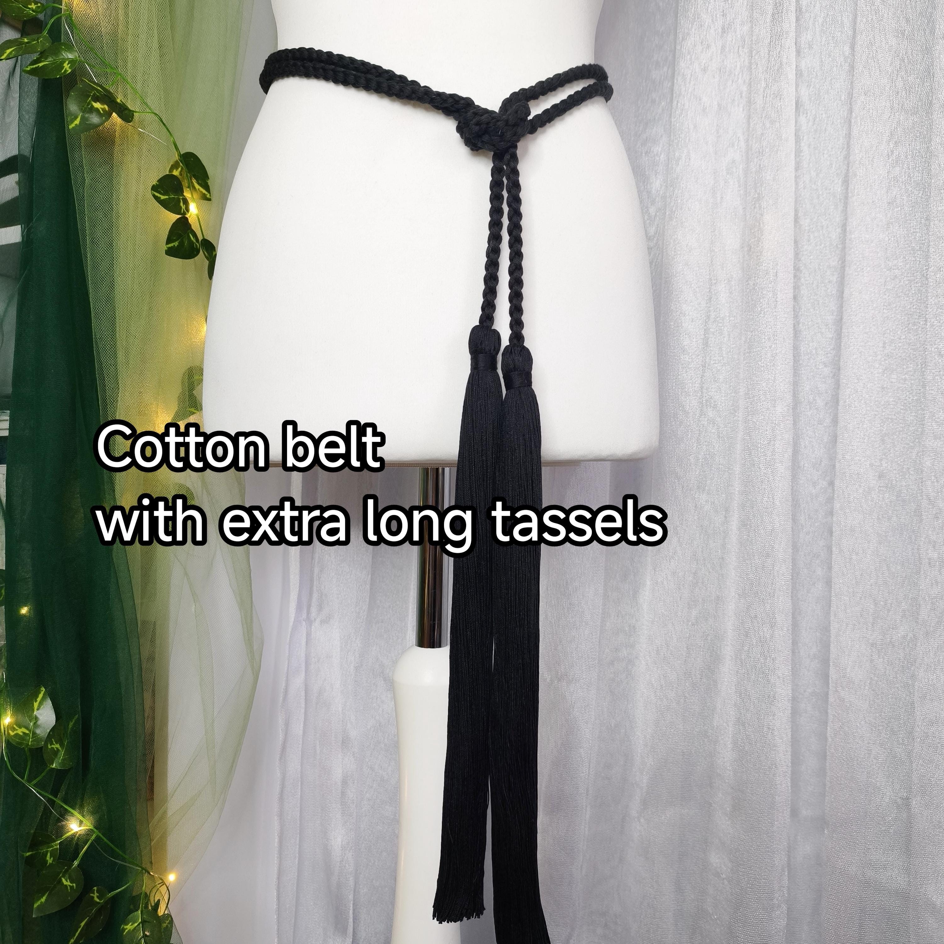 Long Tassels Black Rope Belt Made of Cotton - Etsy display picture 2