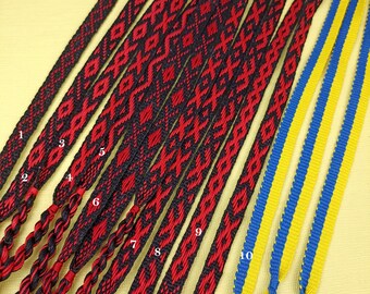 Handwoven chockers, Textile chocker with pattern, Tassel necklace, Yellow and Blue cotton chocker, Ethnic necklace, Ukrainian shop
