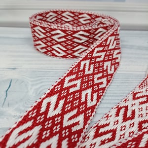 Handfasting Ribbon for Wedding, Bespoke Handwoven Red Belt With White Pattern