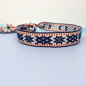 Hand Woven Slavic Headband: Navy Alatyr Makosh Pattern