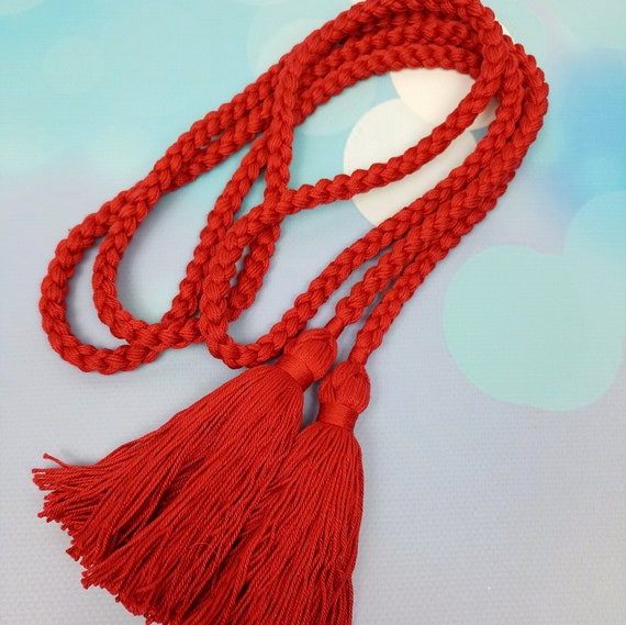 Red Braided Cotton Rope Belt With Tassels, Ukrainian  display picture 1