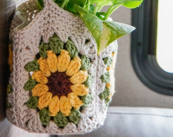 Panier suspendu carré grand-mère tournesol au crochet | Patron au crochet