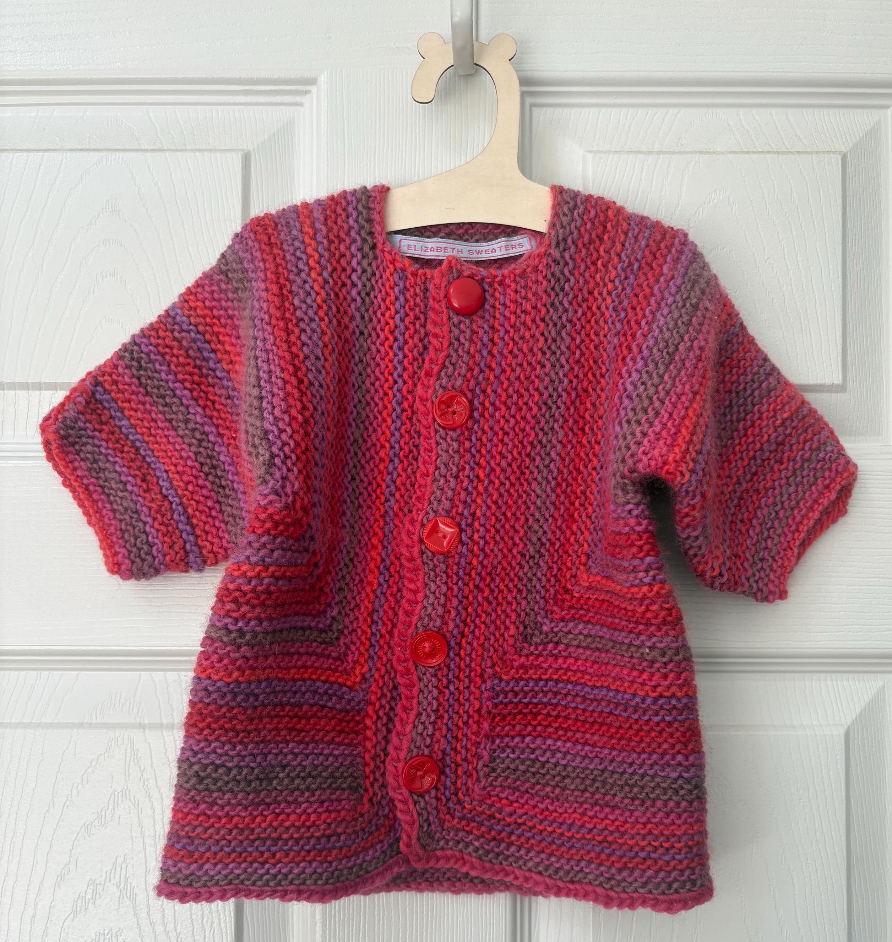 ELIZABETH SWEATERS Hand Knit Baby Surprise Jacket Wool Blend Cardigan Sweater Pinks Purples 2t